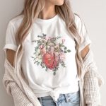 Watercolor Floral Anatomical Heart T-Shirt - Image 9