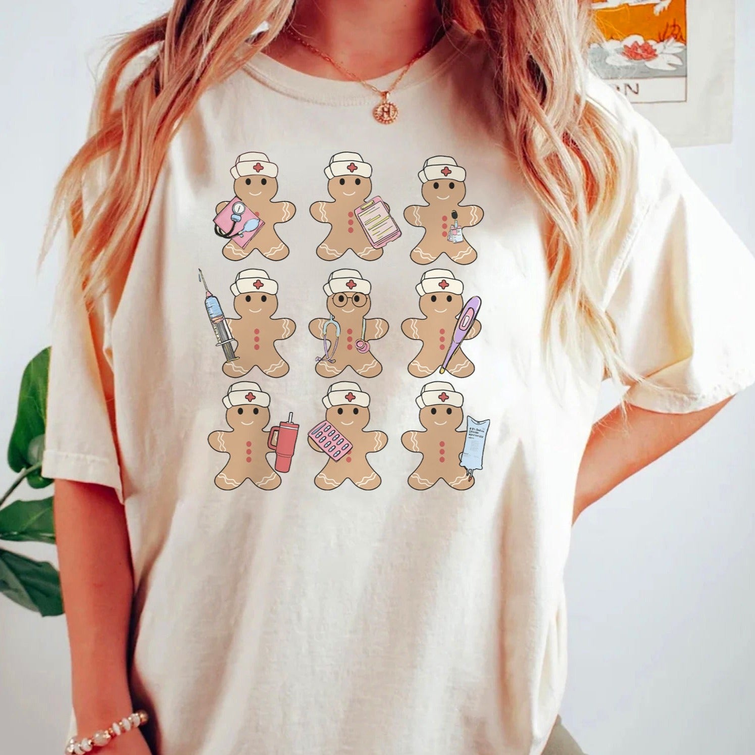 gingerbreadinarownatural Gingerbread Nurses in a Row T-Shirt - Image 1