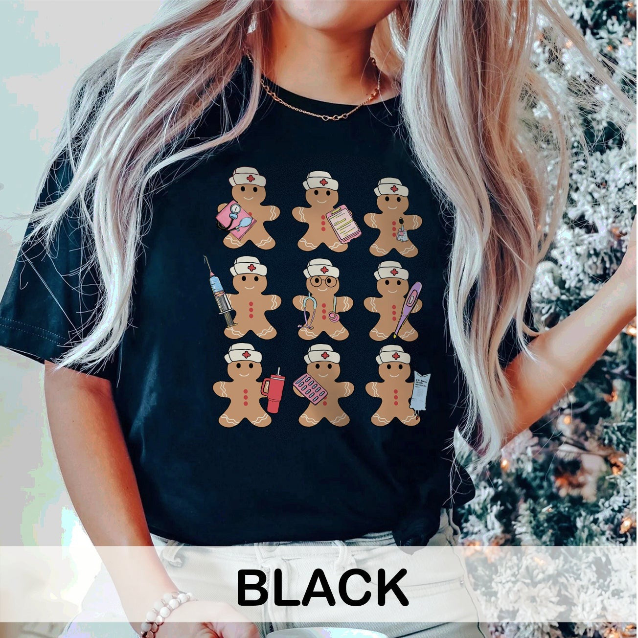 gingerbreadnursesinarowcolors Gingerbread Nurses in a Row T-Shirt - Image 3