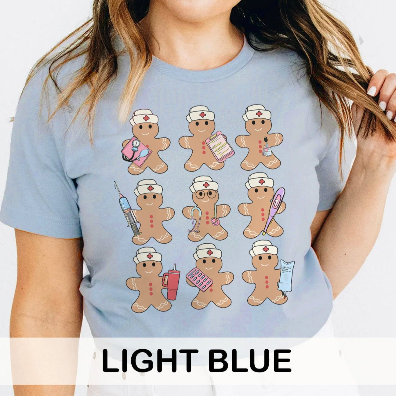 gingerbreadnursesinarowcolors_36bdb440-33c8-4cd0-856f-00be1227d4cb Gingerbread Nurses in a Row T-Shirt - Image 10