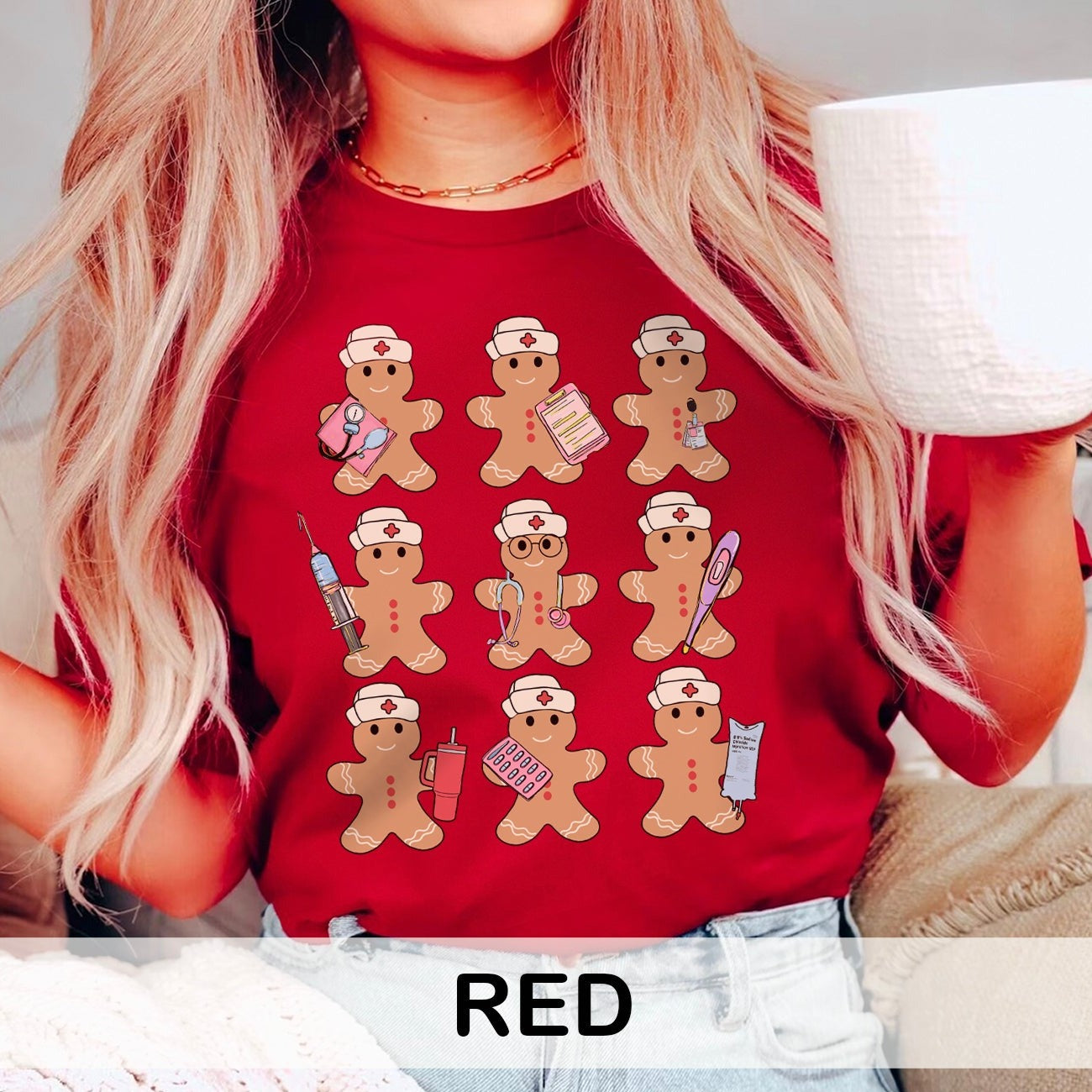 gingerbreadnursesinarowcolors_647badcc-6f57-4bc5-9e06-127e1eee0df8 Gingerbread Nurses in a Row T-Shirt - Image 4