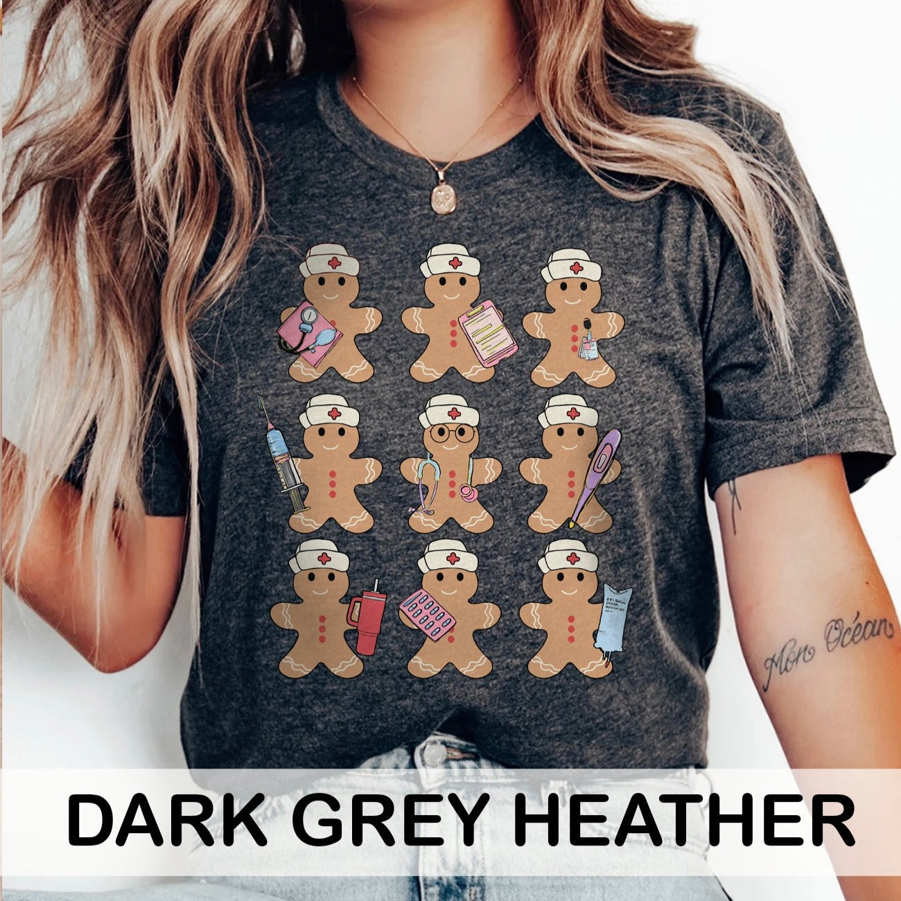 gingerbreadnursesinarowcolors_d35a1213-1ee7-4fe1-8bc0-a29248aea99f Gingerbread Nurses in a Row T-Shirt - Image 9