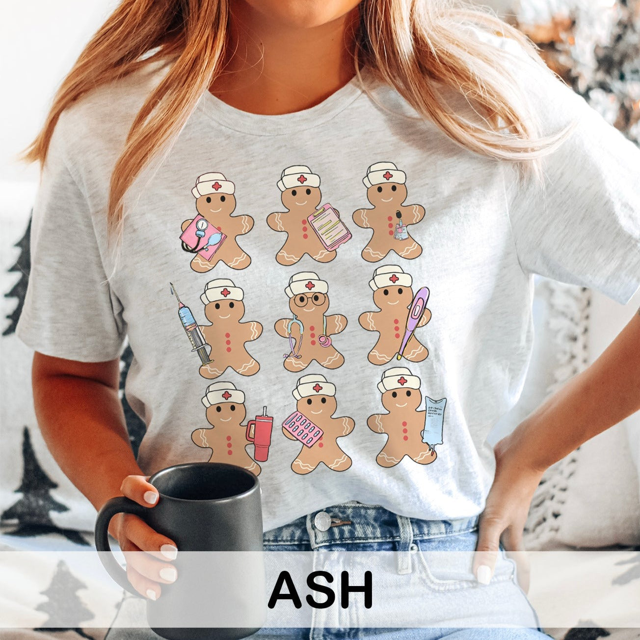 gingerbreadnursesinarowcolors_f5431a25-f2d5-49e8-8dab-49e9465a0429 Gingerbread Nurses in a Row T-Shirt - Image 6