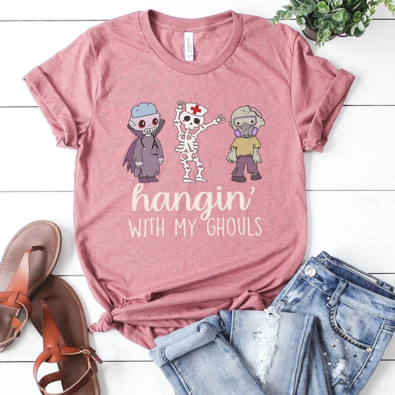 hanginghoulsmauve Hangin' with my Ghouls Healthcare Worker T-Shirt - Image 8