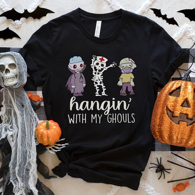 hanginghoulsnurseblack Hangin' with my Ghouls Healthcare Worker T-Shirt - Image 2