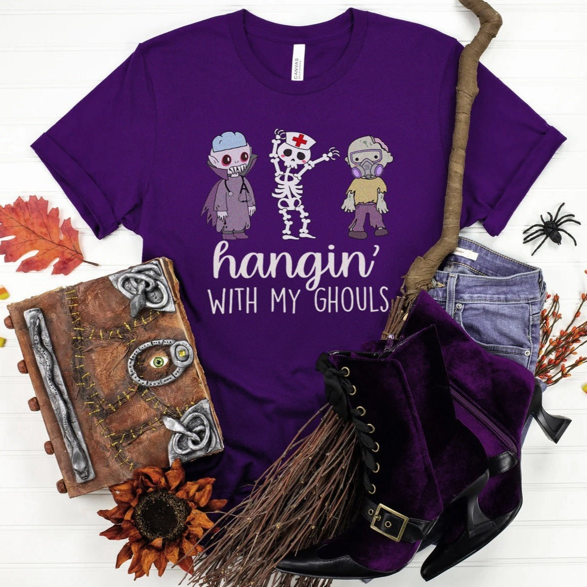 hanginghoulspurple Hangin' with my Ghouls Healthcare Worker T-Shirt - Image 7