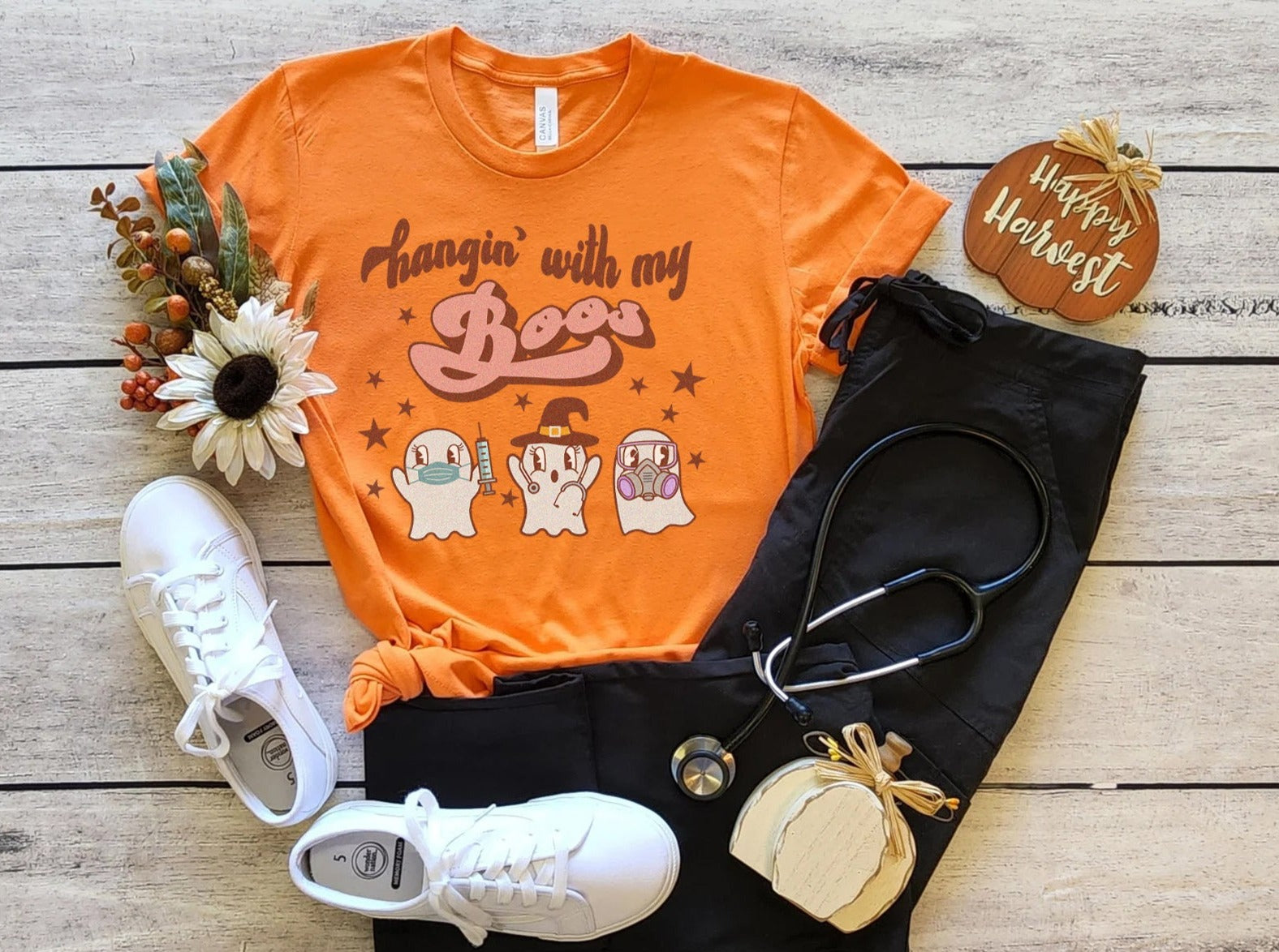 hangingwithmyboosnurseorange Hangin' with my Boos Healthcare Worker Shirt - Image 2