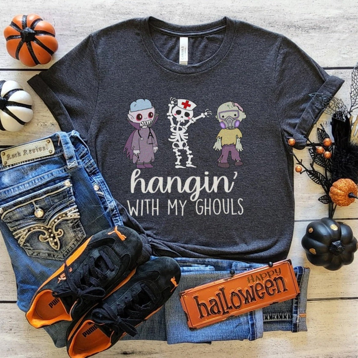 hanginwithghoulsdarkgray Hangin' with my Ghouls Healthcare Worker T-Shirt - Image 5