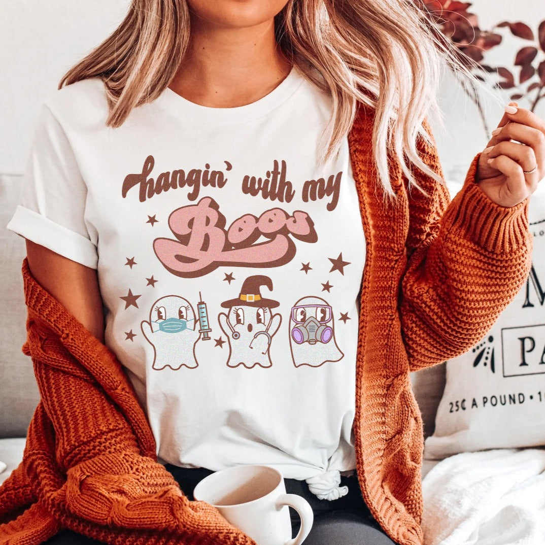 hanginwithmyboosnursewhite Hangin' with my Boos Healthcare Worker Shirt - Image 1