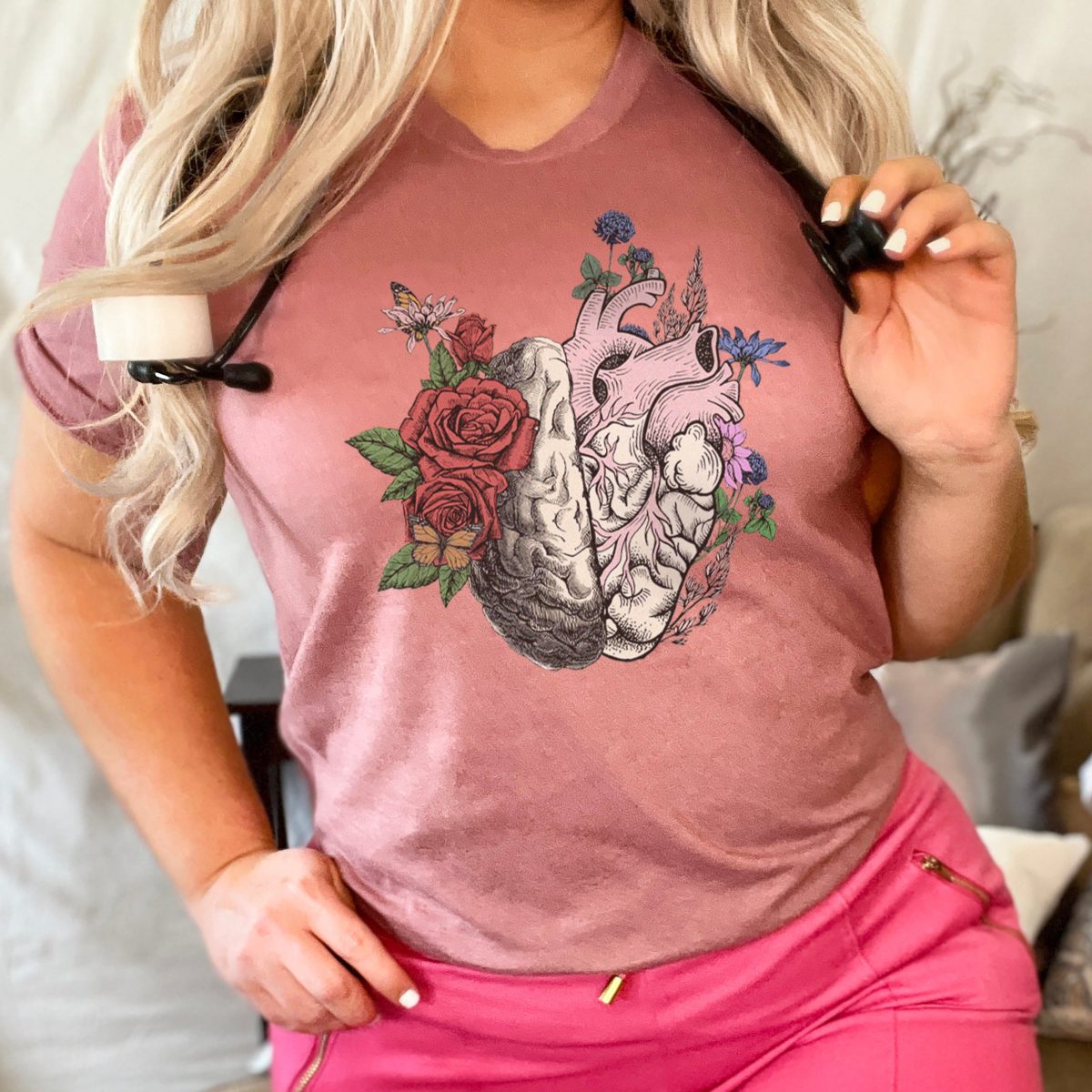 Floral Brain Heart Anatomy T-Shirt - Image 8