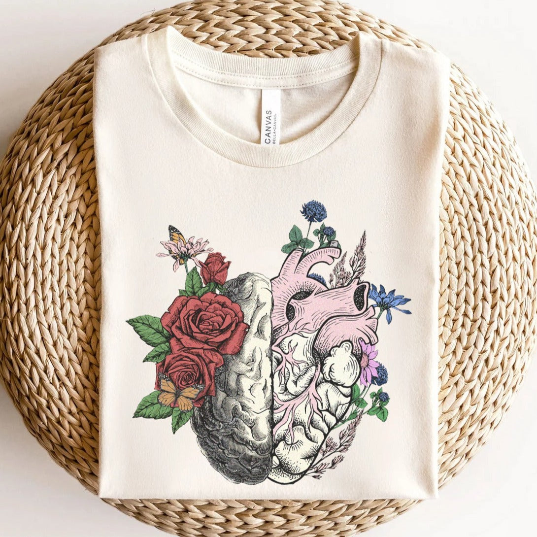 heartbrainfloralnatural Floral Brain Heart Anatomy T-Shirt - Image 9