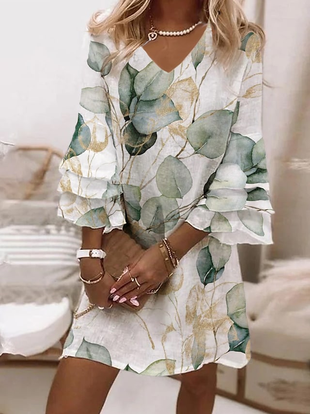 hmtgau1677584075812.jpg Special 3/4 Sleeve Print Mini Dress - Image 2