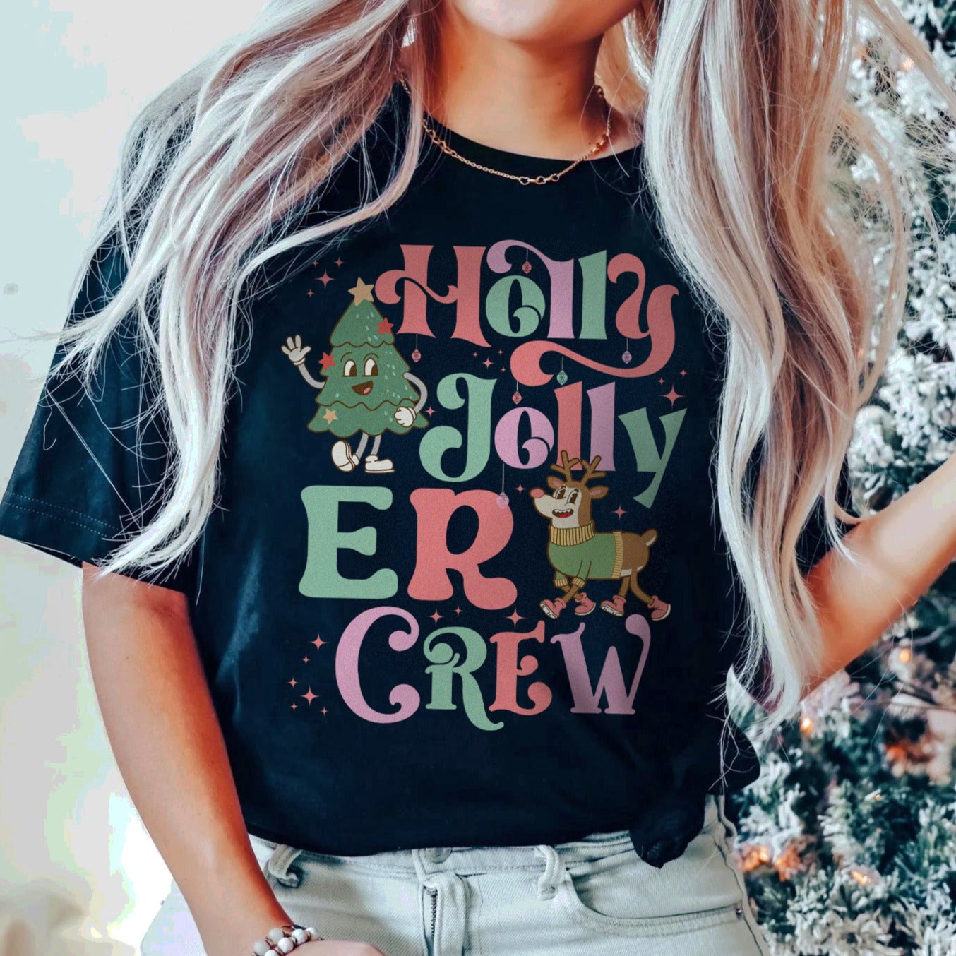 hollyjollyercrewblack Holly Jolly ER Crew T-Shirt - Image 2