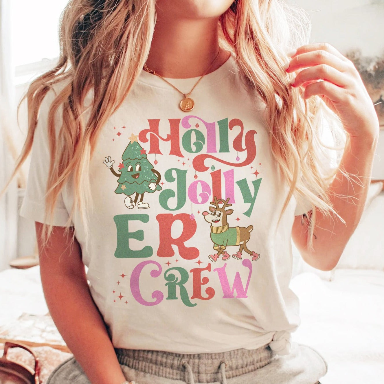 hollyjollyercrewwhite Holly Jolly ER Crew T-Shirt - Image 1
