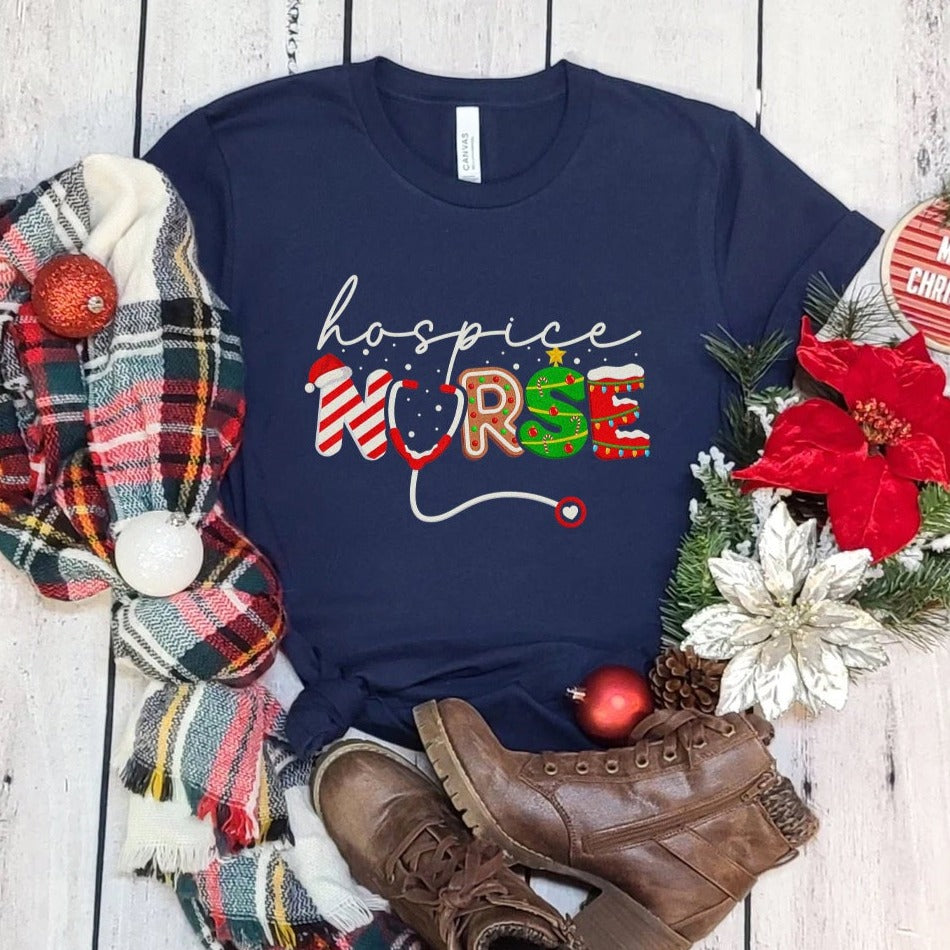 hospicenursexmasnavy Hospice Nurse Christmas T-Shirt - Image 4
