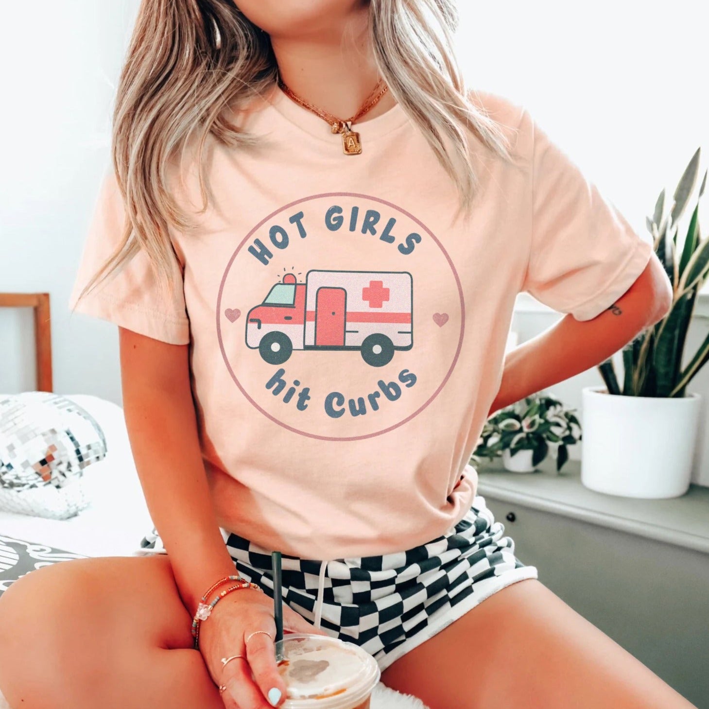hotgirlshitcurbspeach Hot Girls Hit Curbs EMS T-Shirt - Image 3