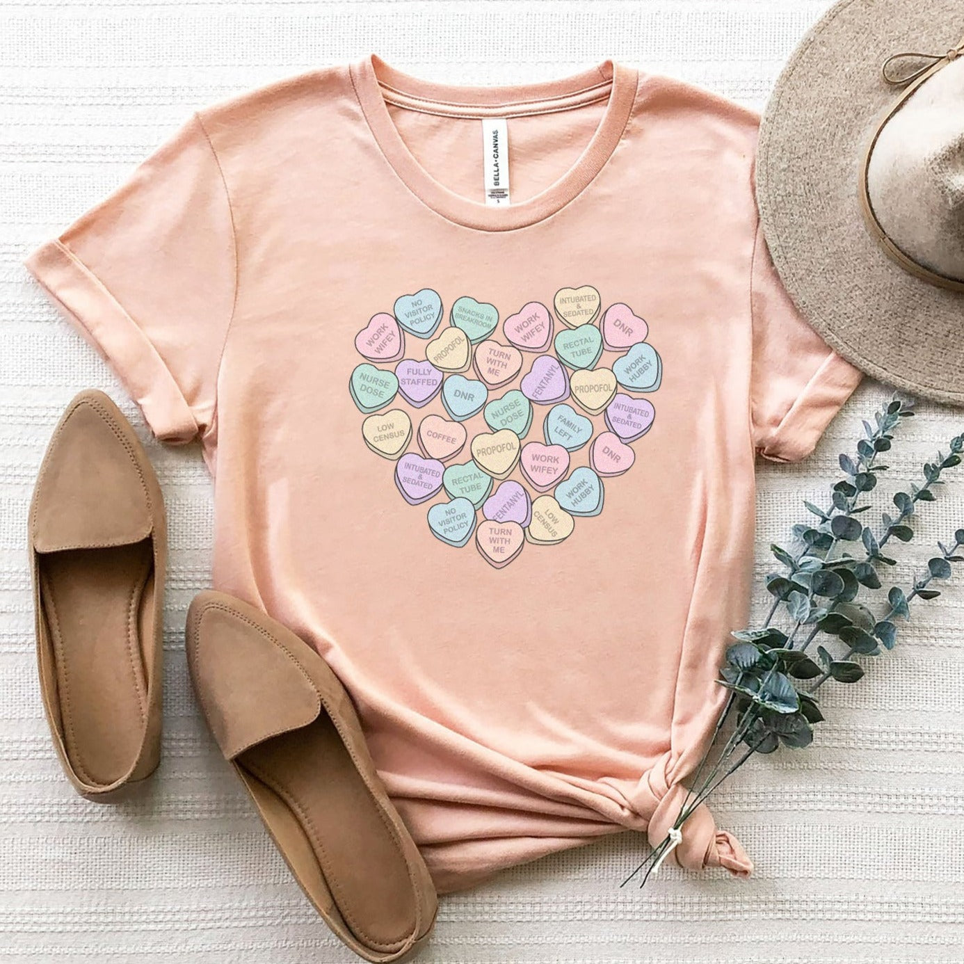 icuconversationheartscandypeach ICU Nurse Conversation Hearts T-Shirt - Image 7