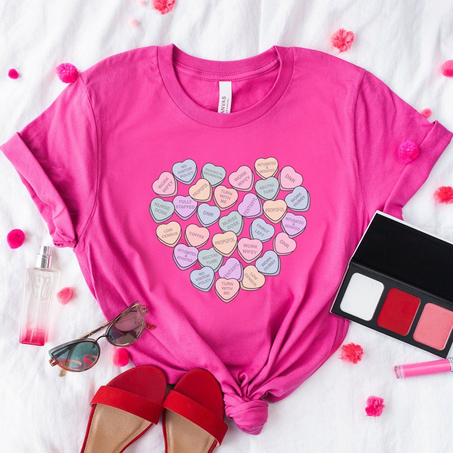 icuheartsberry ICU Nurse Conversation Hearts T-Shirt - Image 3