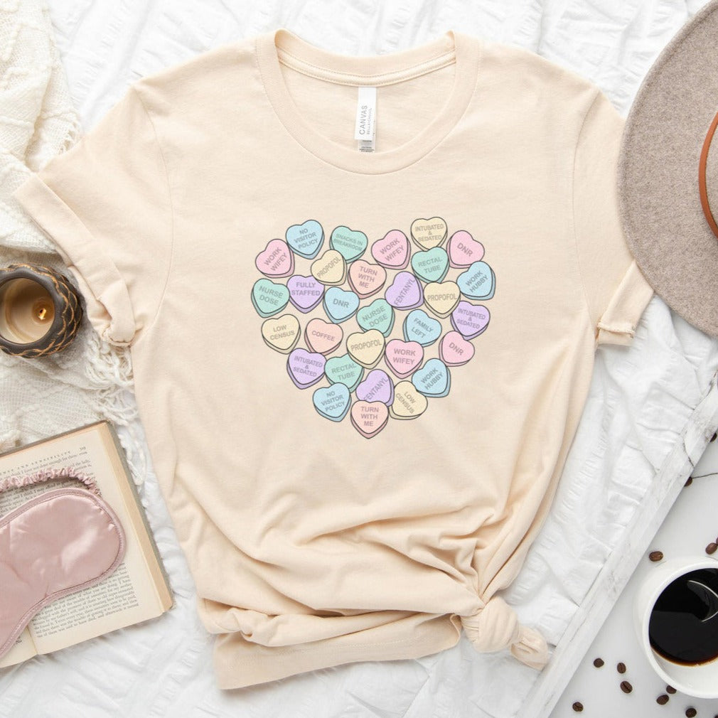icuheartssoftcream ICU Nurse Conversation Hearts T-Shirt - Image 10