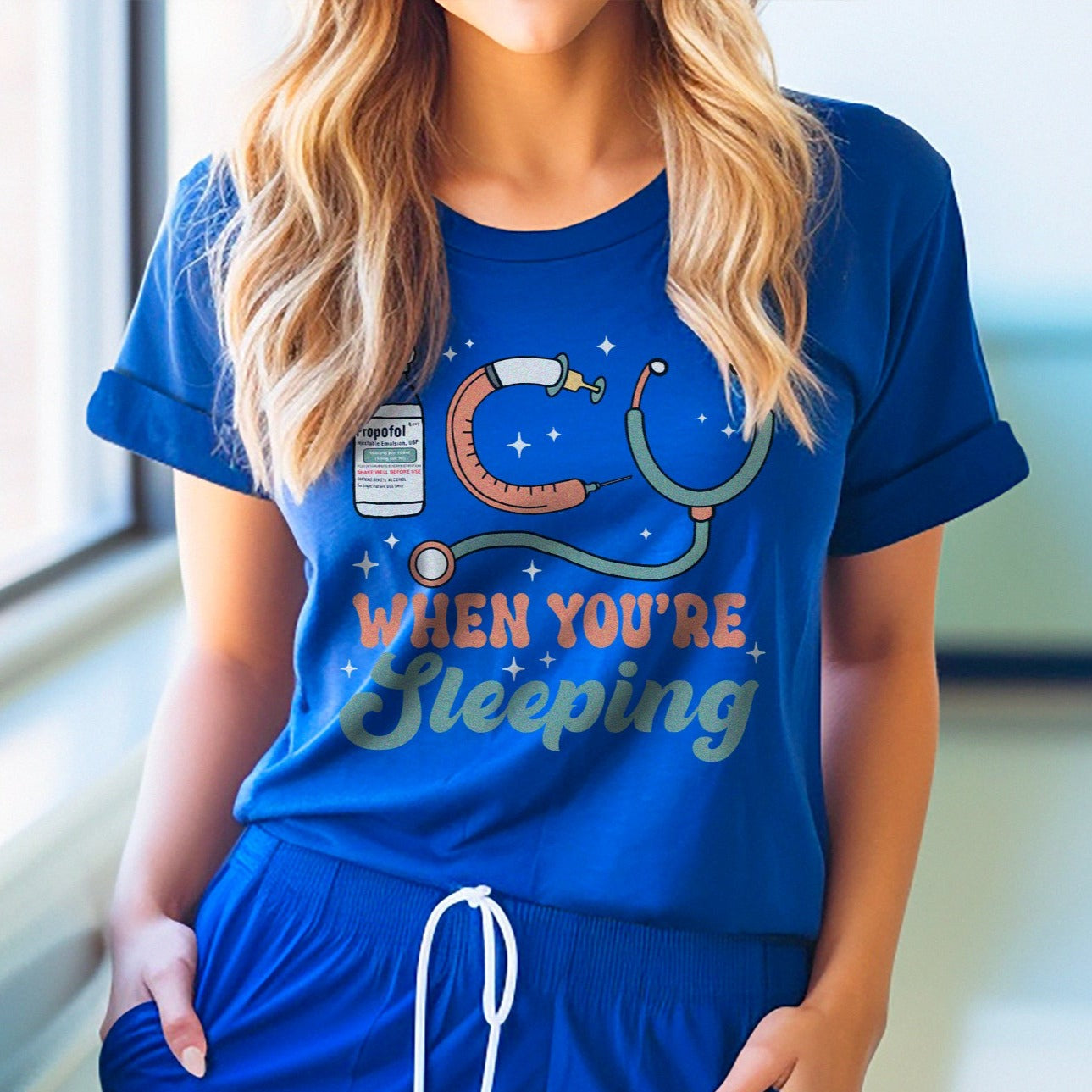 icusleepingcolors_ea4aca9c-1028-4ced-abbc-62715494af07 ICU When You're Sleeping Nurse T-Shirt - Image 5