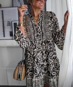 Black Long Sleeve Print Mini Dress - Image 2