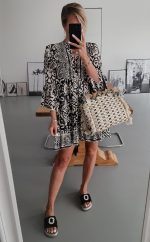 Black Long Sleeve Print Mini Dress - Image 3