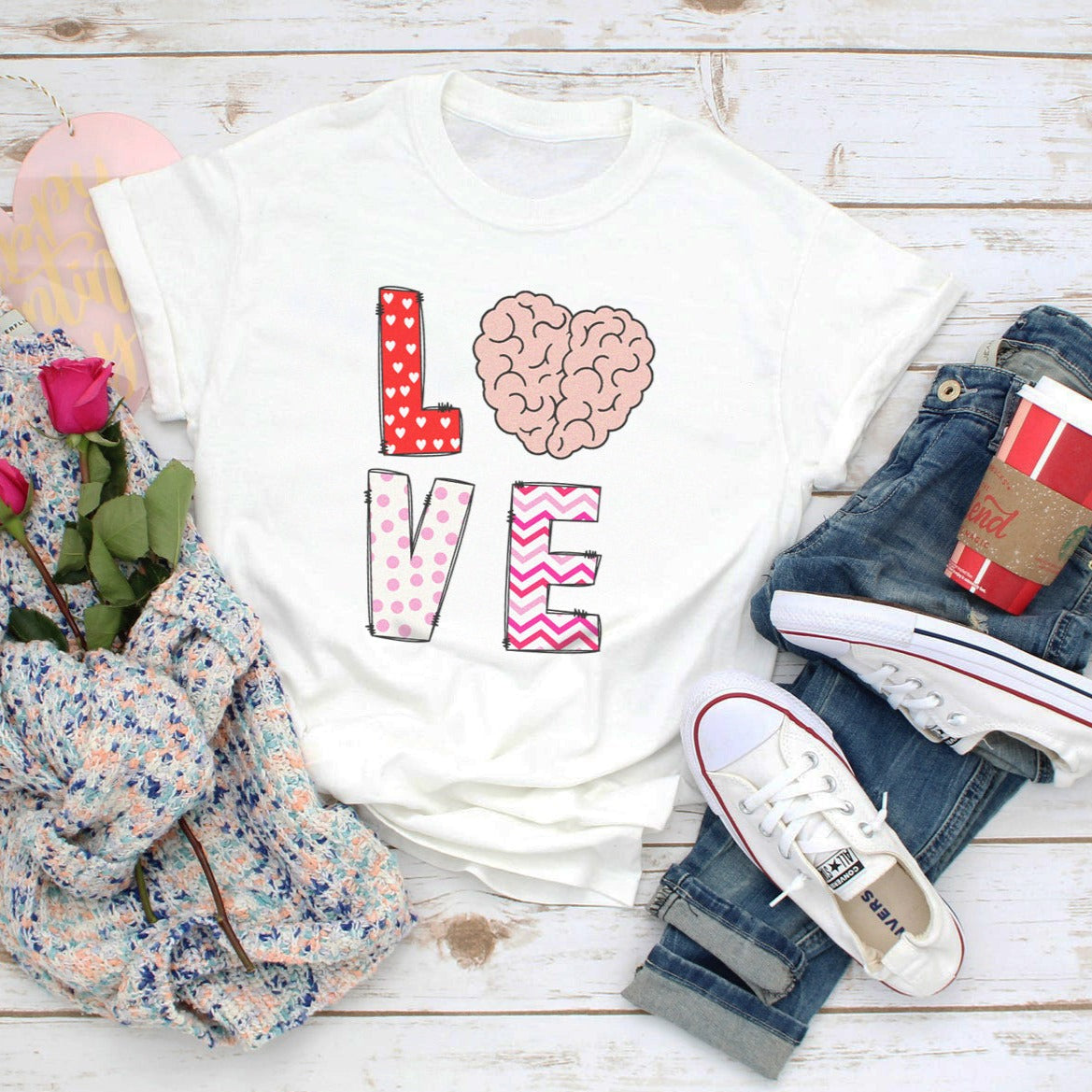 lovebrainwhite Love with Brain T-shirt - Image 9