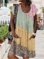 Elegant Print Short Sleeve Mini Dress - Image 2