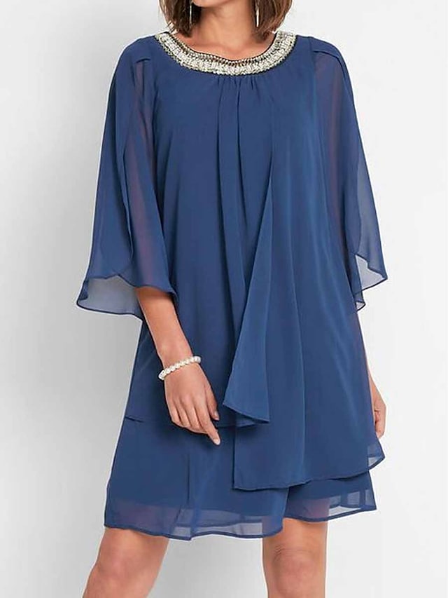 neisqk1679643669410.jpg Blue 3/4 Sleeve Plain Mini Dress - Image 2
