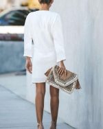 White Long Sleeved Tie Side Wrap Summer Mini Dress - Image 2