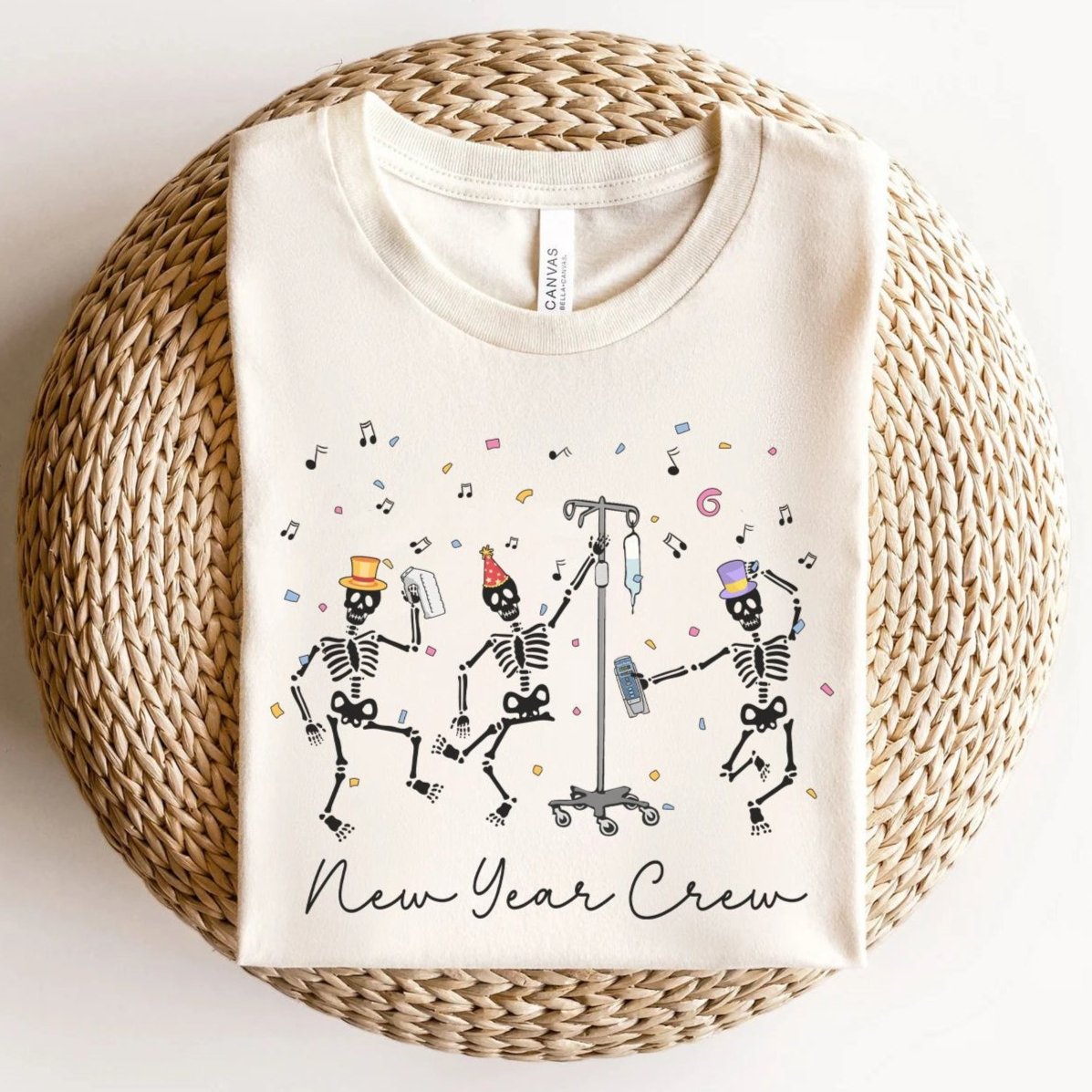 new_year_crew_skeletons_natural New Year Crew T-Shirt - Image 1