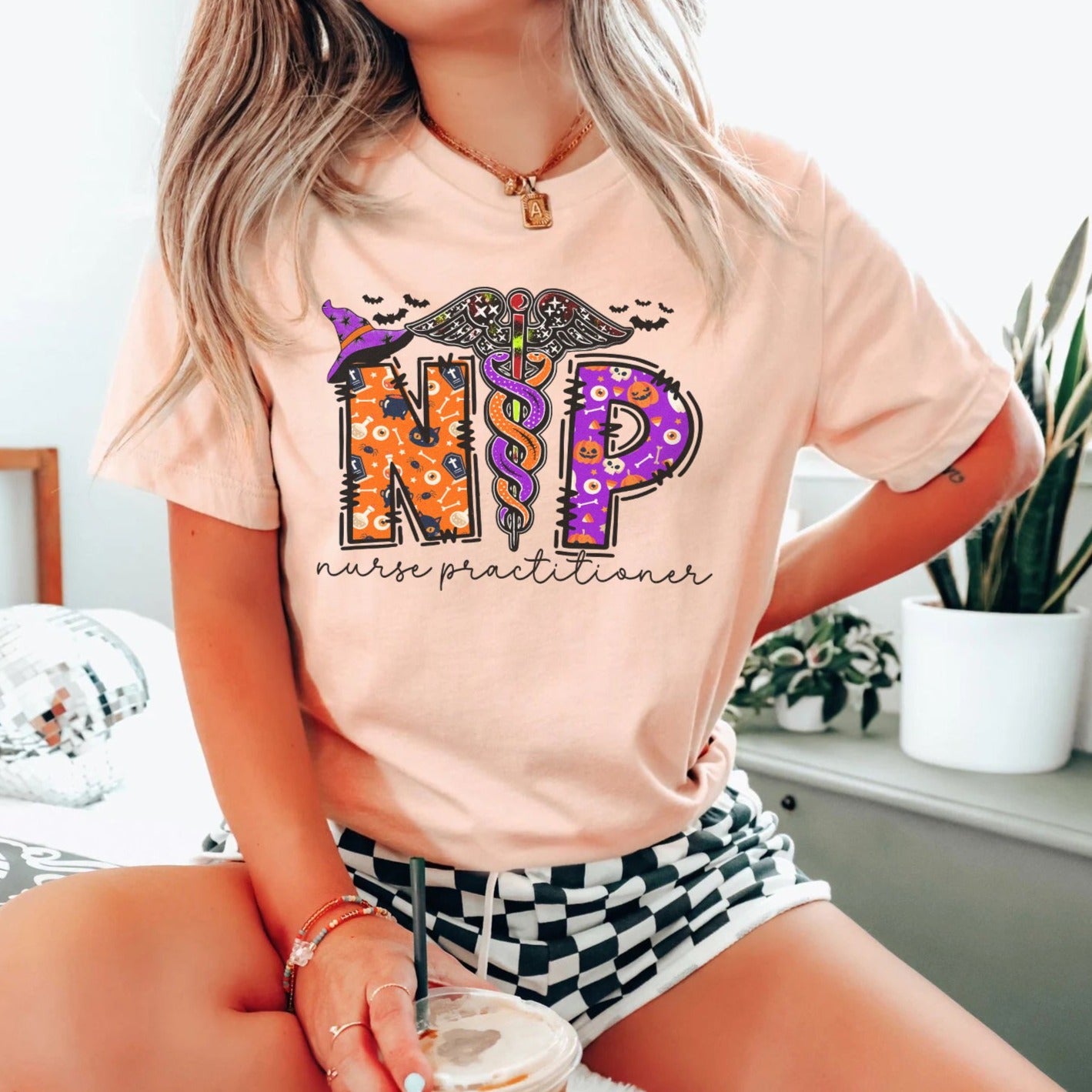 nphalloweenpeach Nurse Practitioner Halloween T-Shirt - Image 6