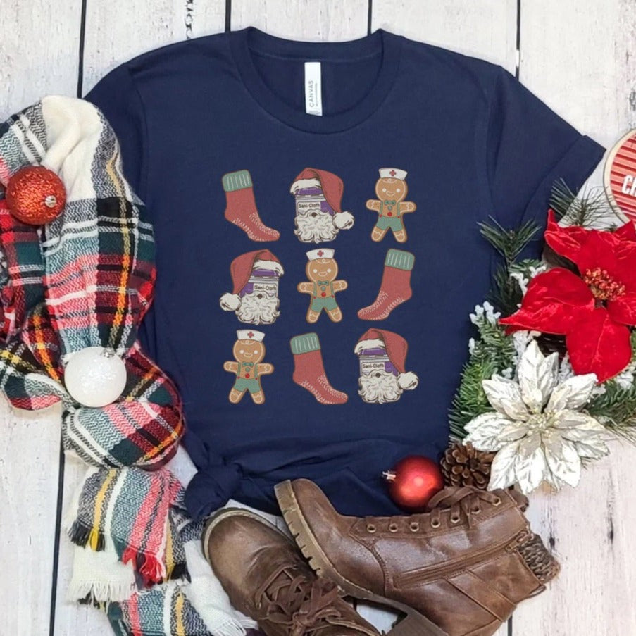 nursechristmasinarownavy Hospital Christmas Items in a Row T-Shirt - Image 6
