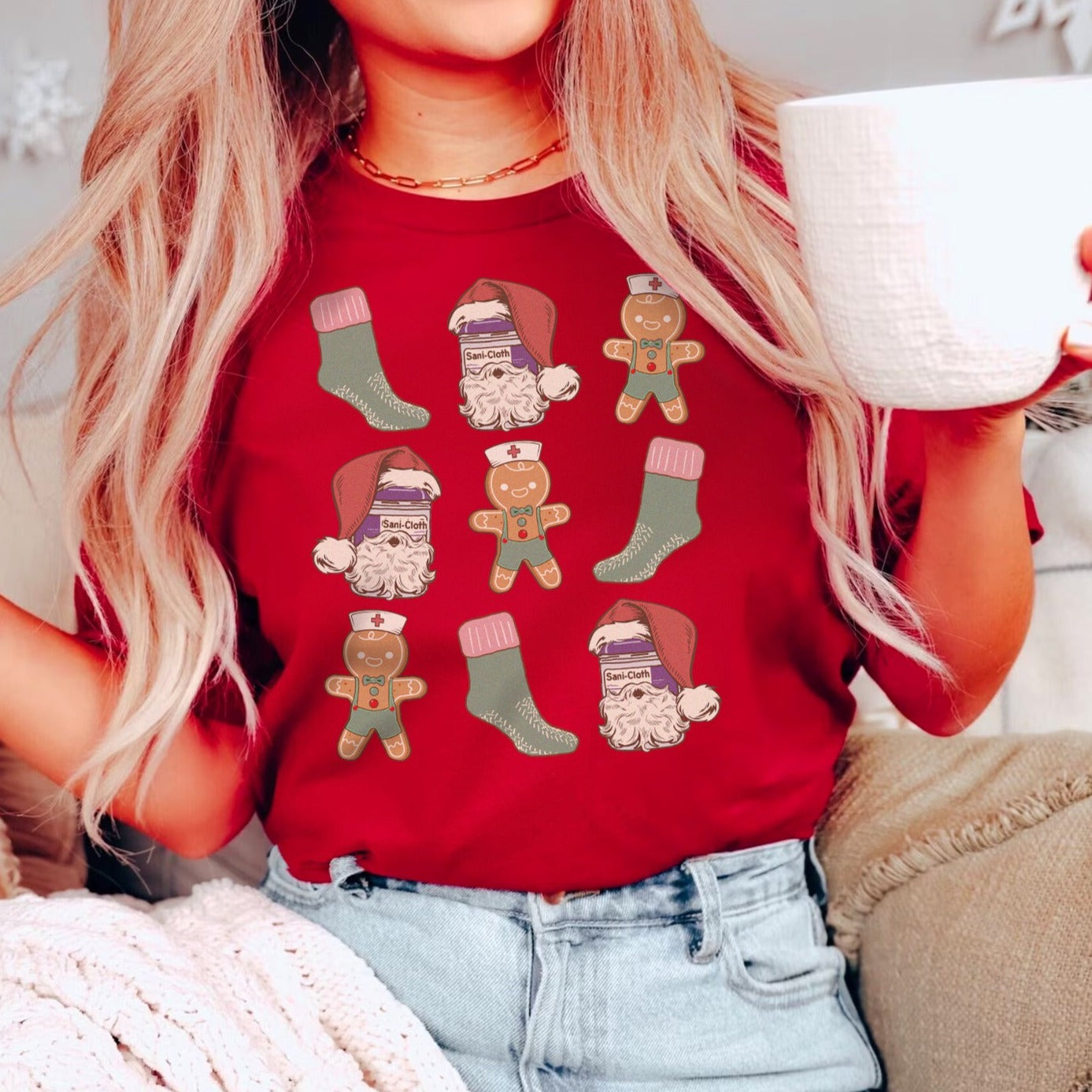 nursechristmasinarowred Hospital Christmas Items in a Row T-Shirt - Image 2