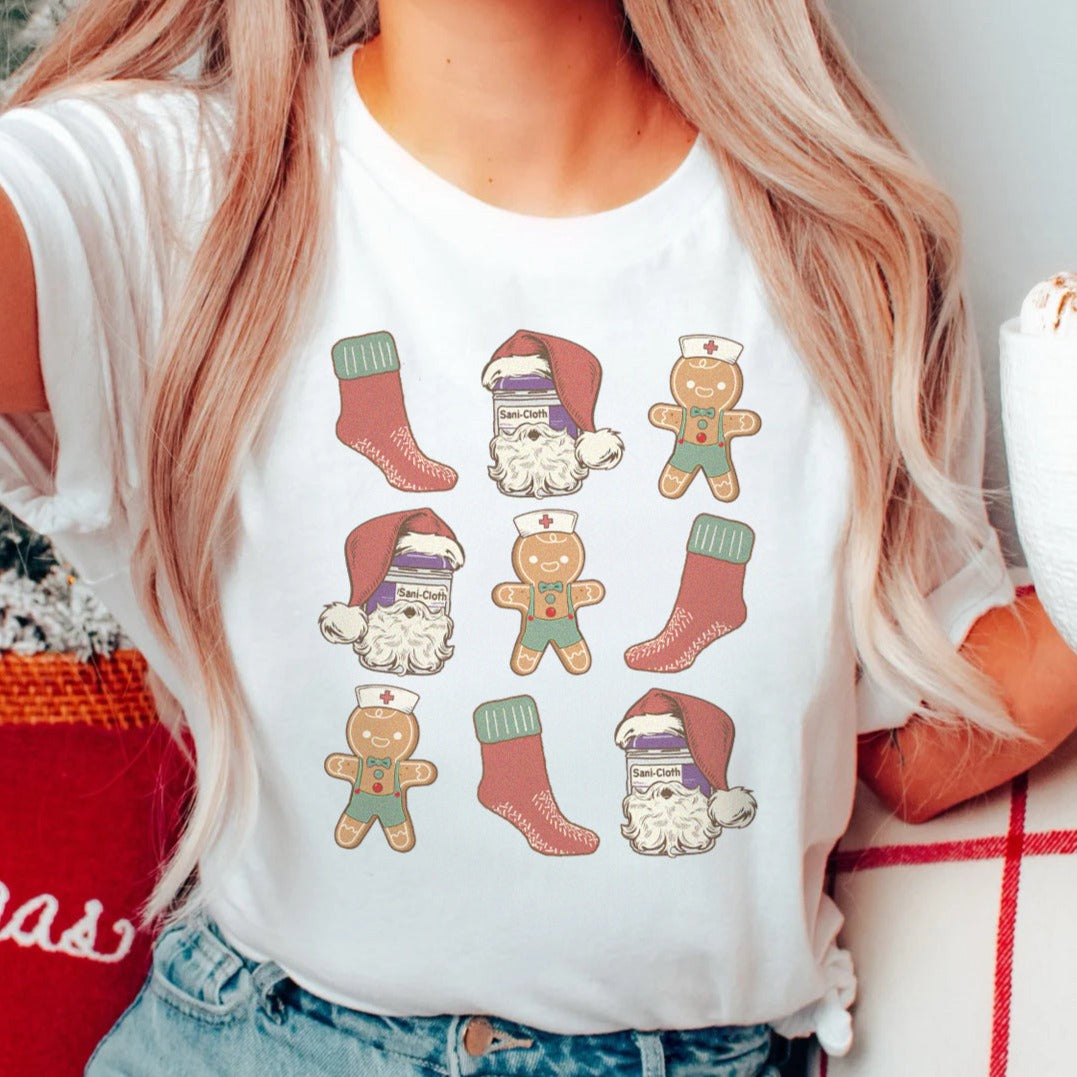 nursechristmasitemsinarowwhite Hospital Christmas Items in a Row T-Shirt - Image 1