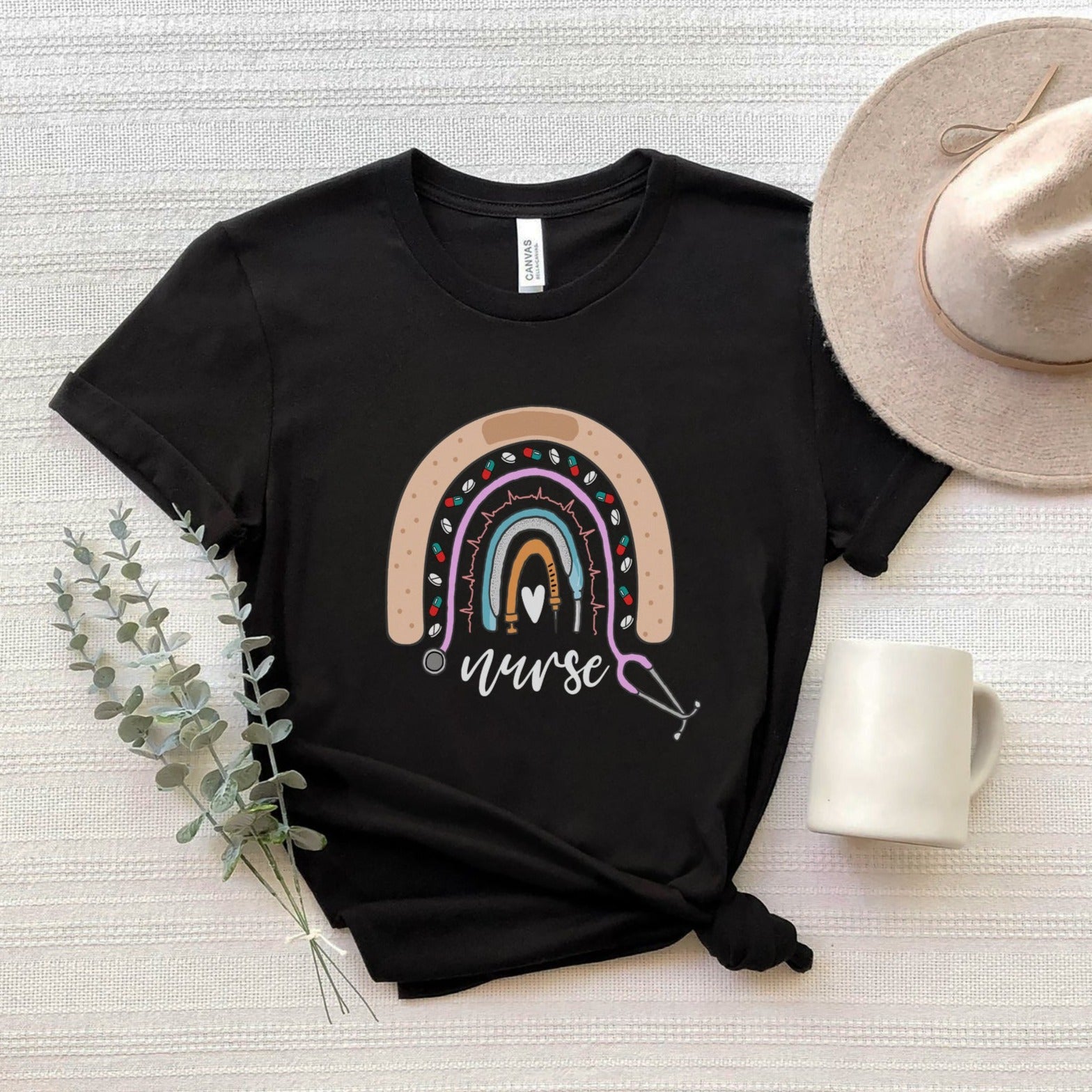 nurserainbowblack Nurse Rainbow T-Shirt - Image 2