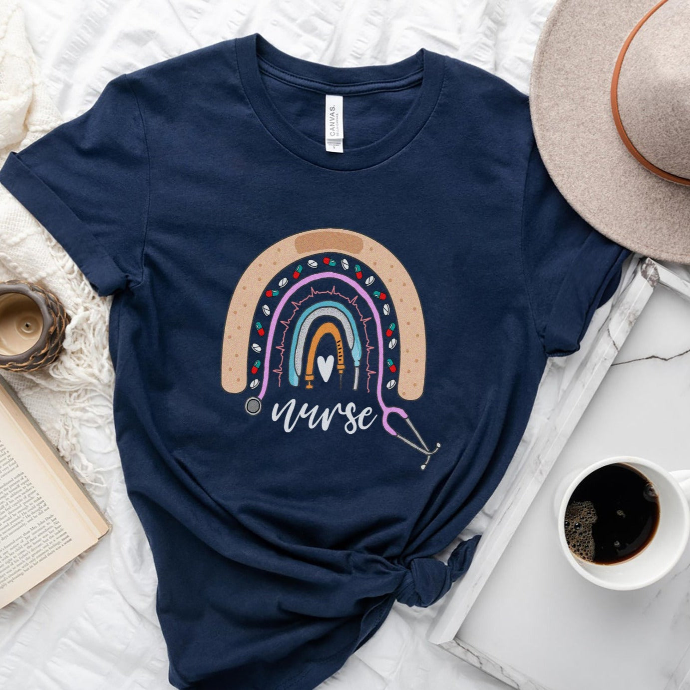 nurserainbownavy2 Nurse Rainbow T-Shirt - Image 7