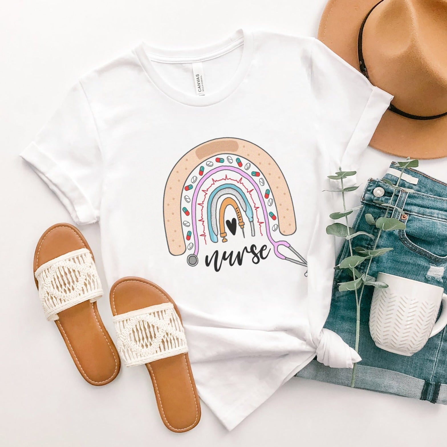 nurserainbowwhite Nurse Rainbow T-Shirt - Image 3