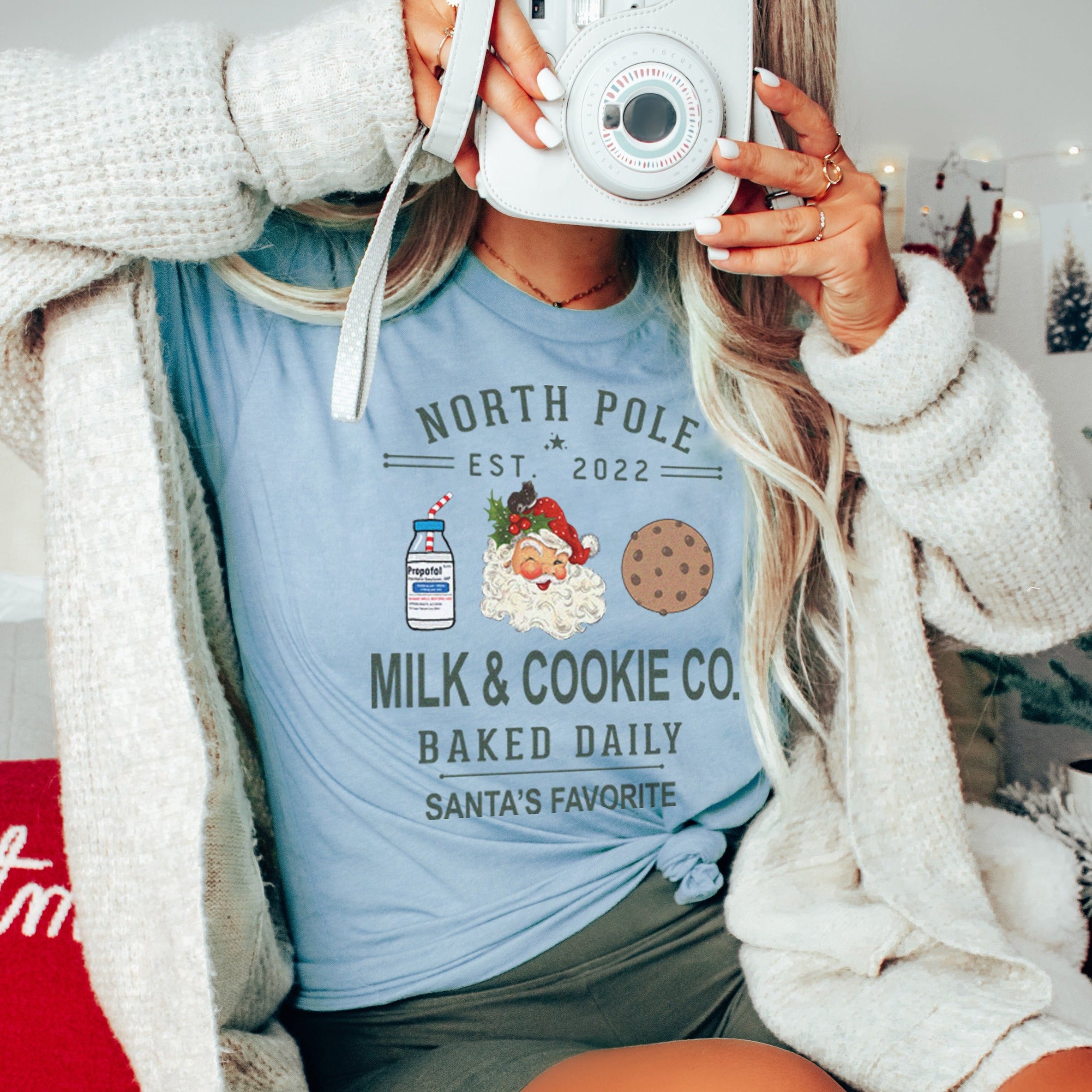 propofolmilkcookiecoxmaslightblue North Pole Milk & Cookie Co. T-Shirt - Image 8