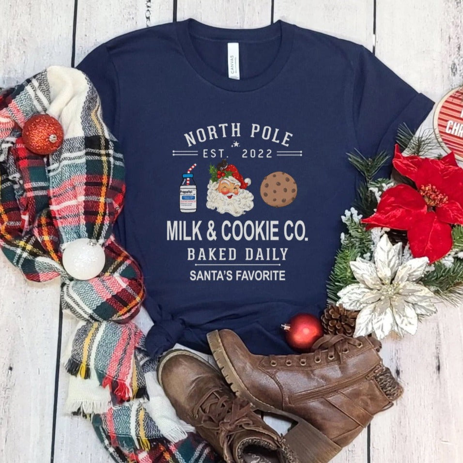 propofolmilkcookiecoxmasnavy North Pole Milk & Cookie Co. T-Shirt - Image 6