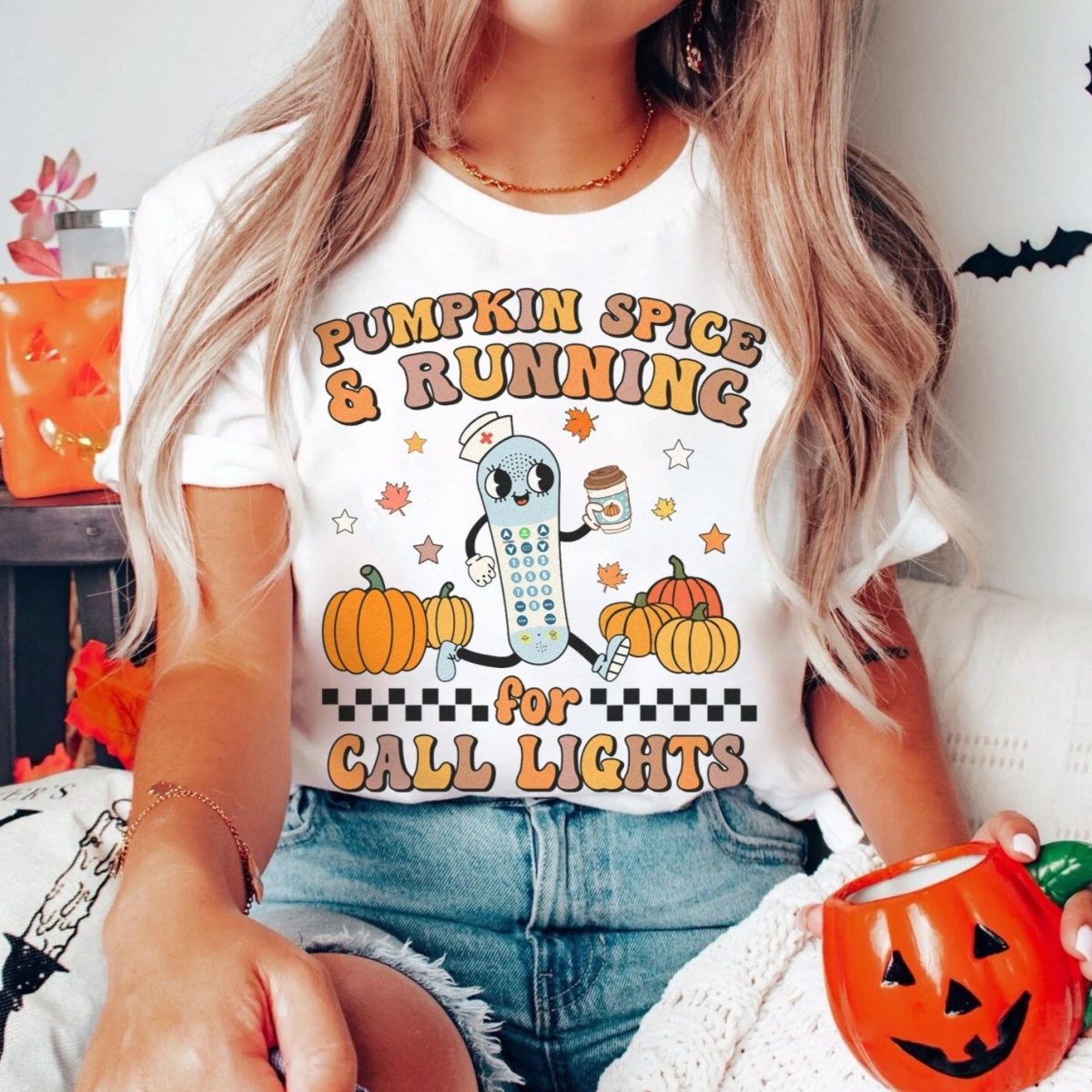 Pumpkin Spice & Running for Call Lights T-Shirt - Image 3