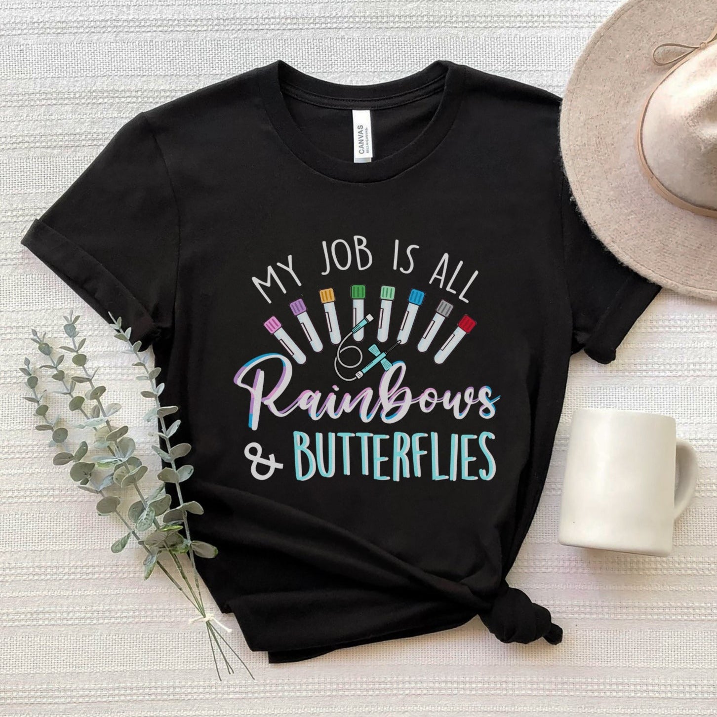 rainbowsblackcopy My Job is All Rainbows and Butterflies T-shirt - Image 2