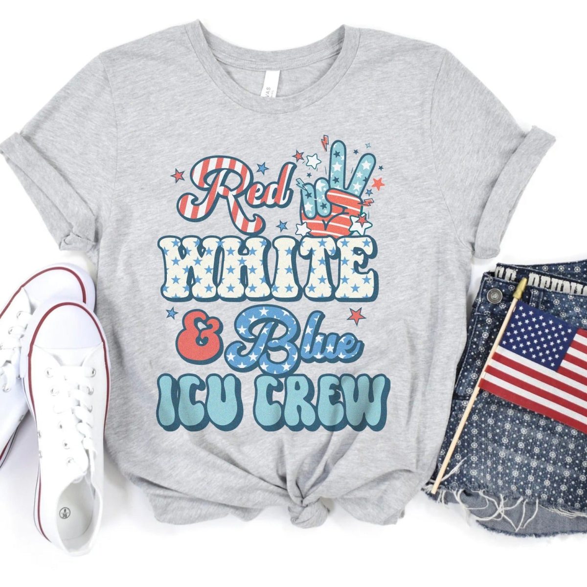 Red, White & Blue ICU Crew T-Shirt - Image 3