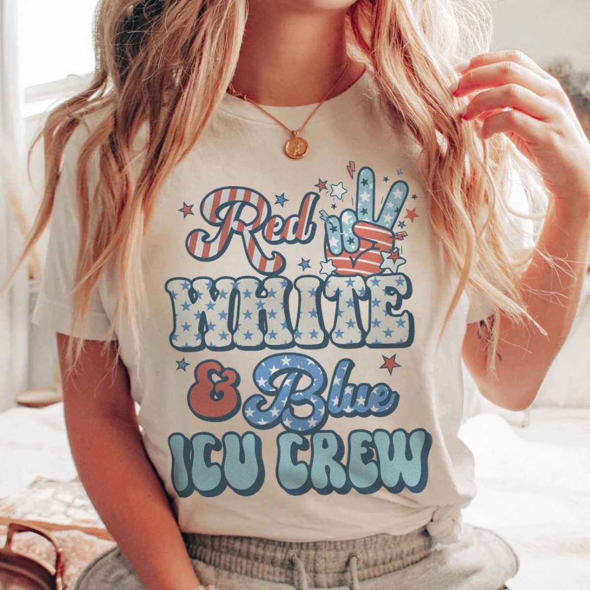 Red, White & Blue ICU Crew T-Shirt - Image 1