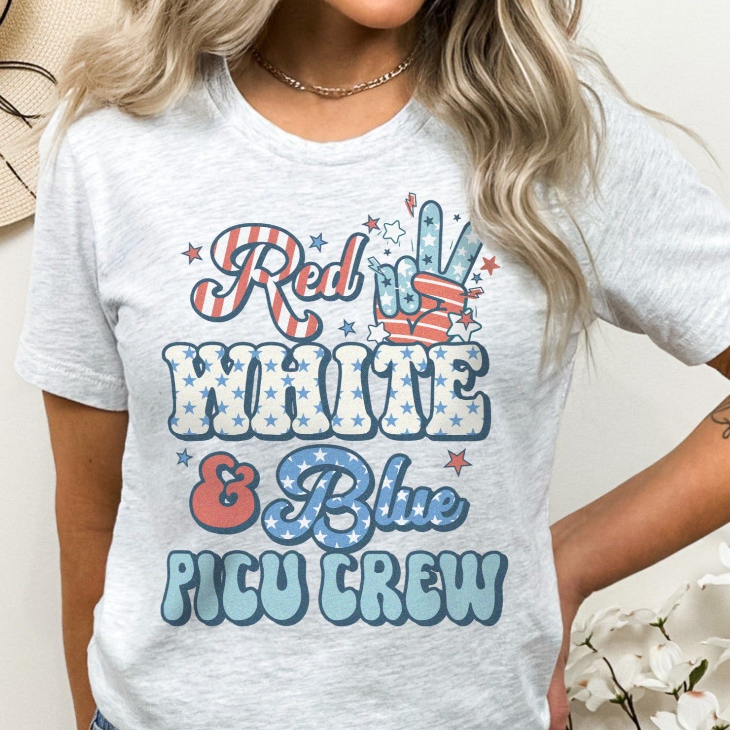 redwhitebluepicucrewash Red, White & Blue PICU Crew T-Shirt - Image 1