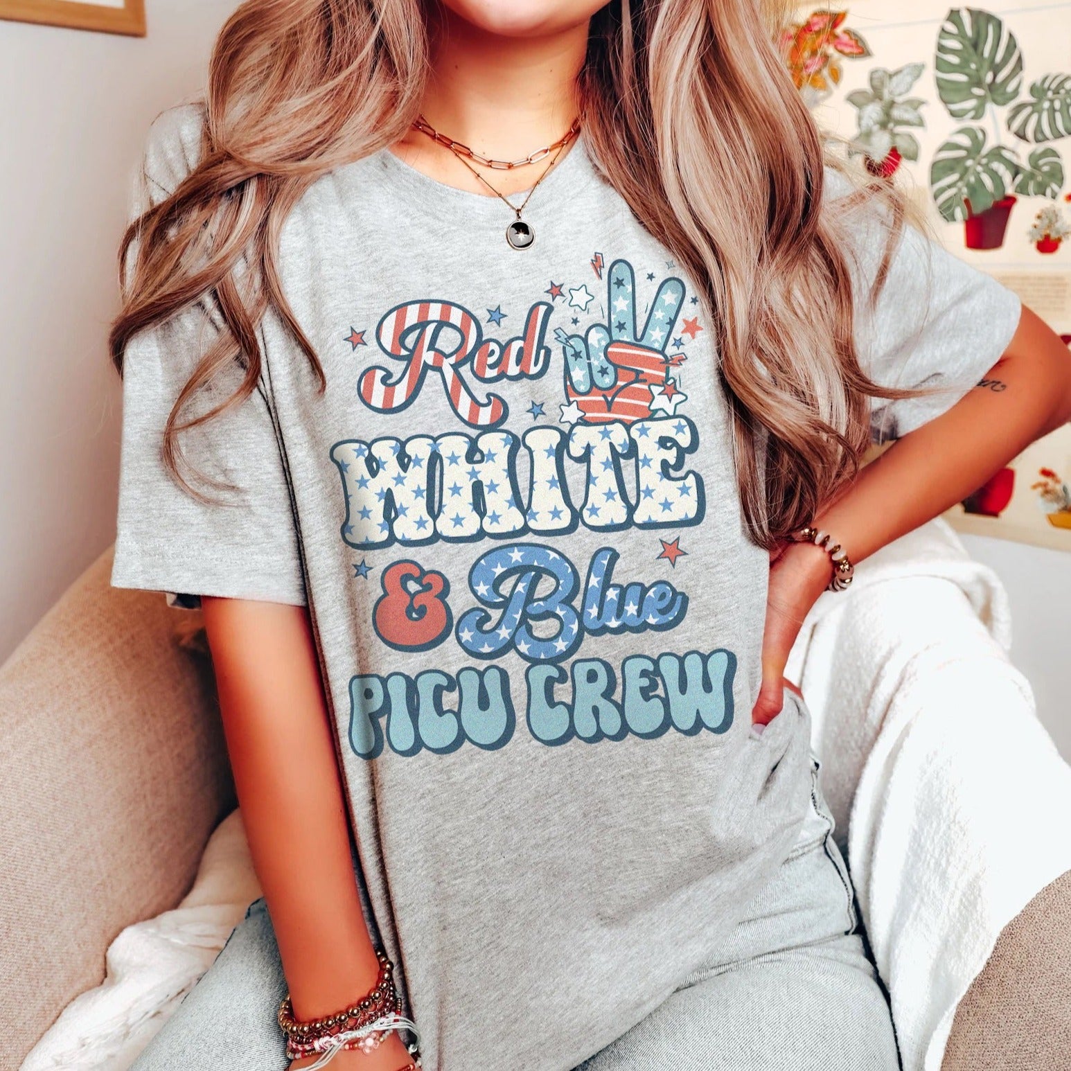 redwhitebluepicucrewgray Red, White & Blue PICU Crew T-Shirt - Image 3