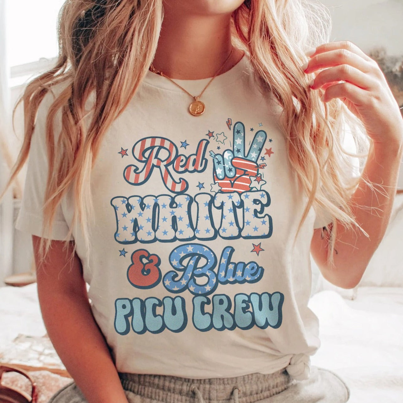 redwhitebluepicucrewwhite Red, White & Blue PICU Crew T-Shirt - Image 2