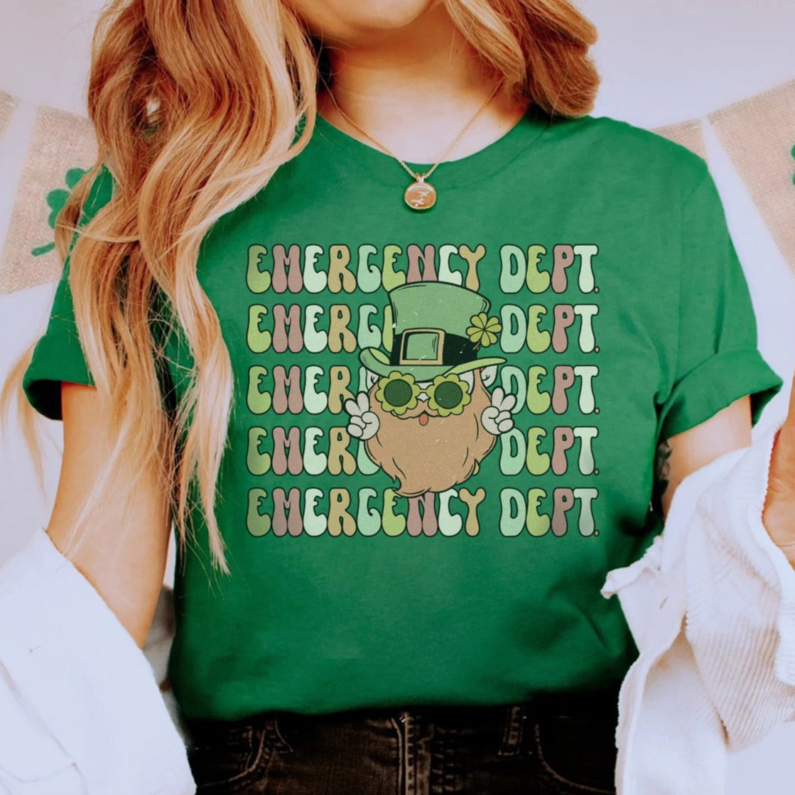 retroederstpatrickgreen Retro Emergency Dept Leprechaun T-Shirt - Image 2