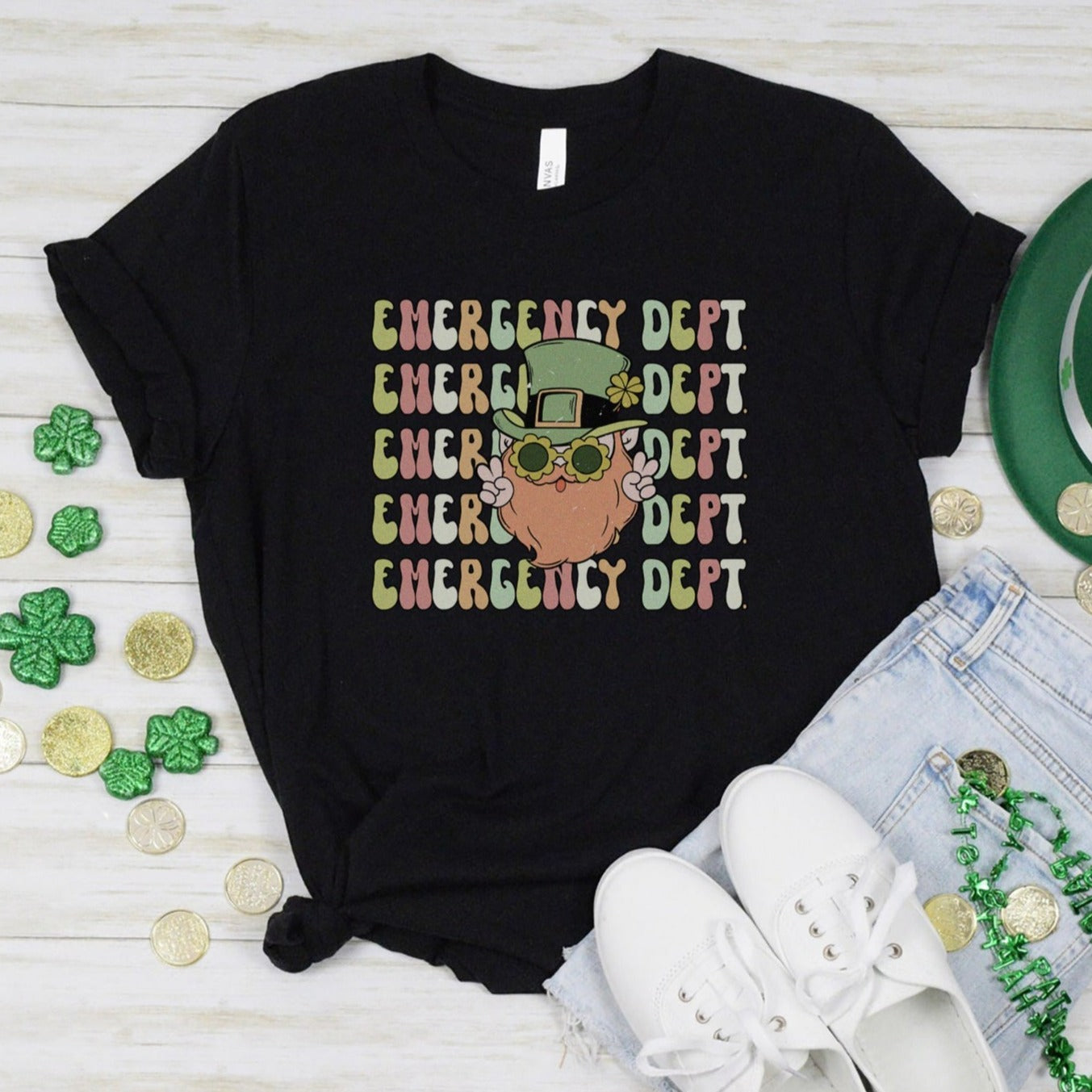 retroedstpatrickblack Retro Emergency Dept Leprechaun T-Shirt - Image 5