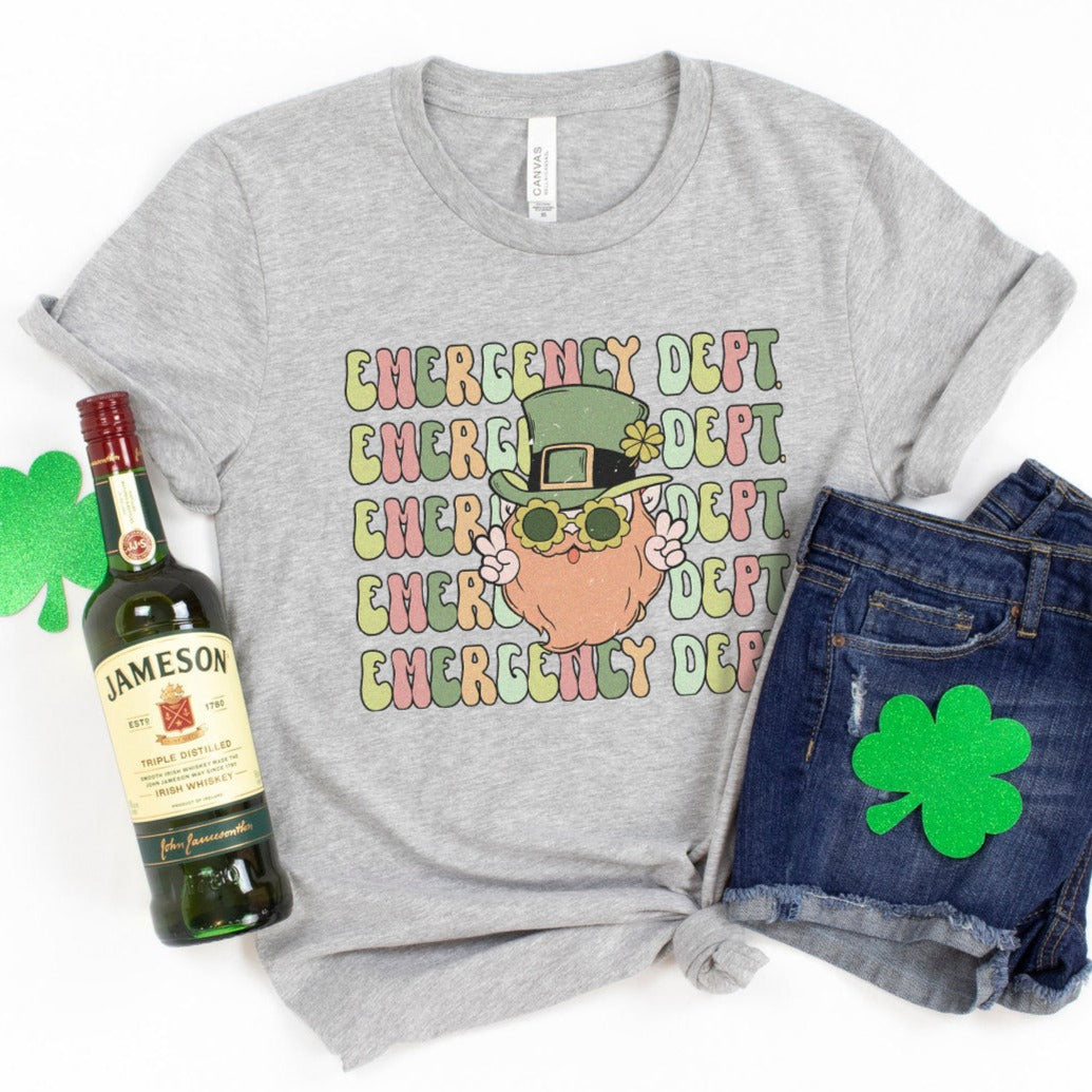 retroedstpatrickgray Retro Emergency Dept Leprechaun T-Shirt - Image 6